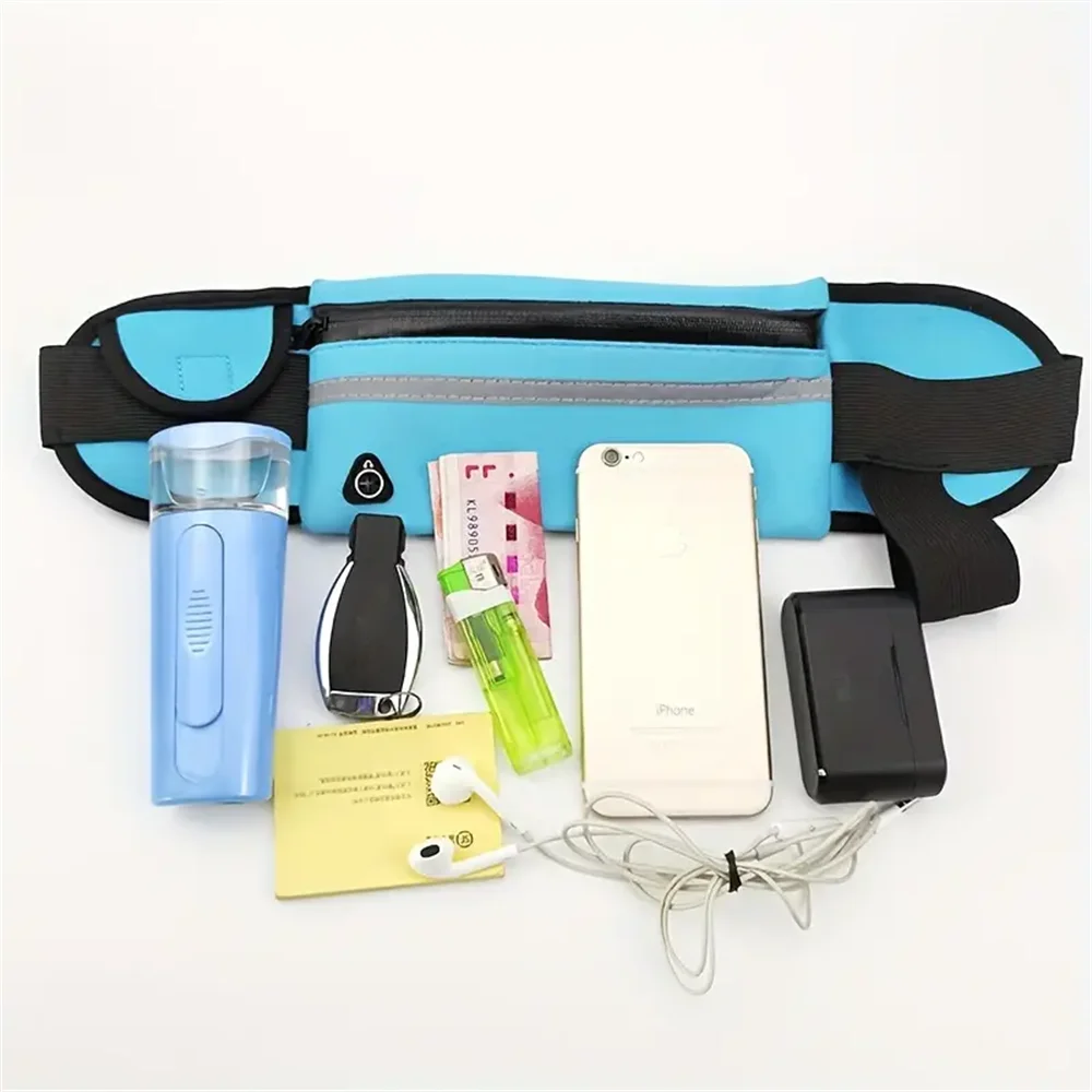 Multifunctional Running Waist Bag with Reflective Strips Waterproof Phone Pouch and Bottle Holder for Outdoor Activities and Spo