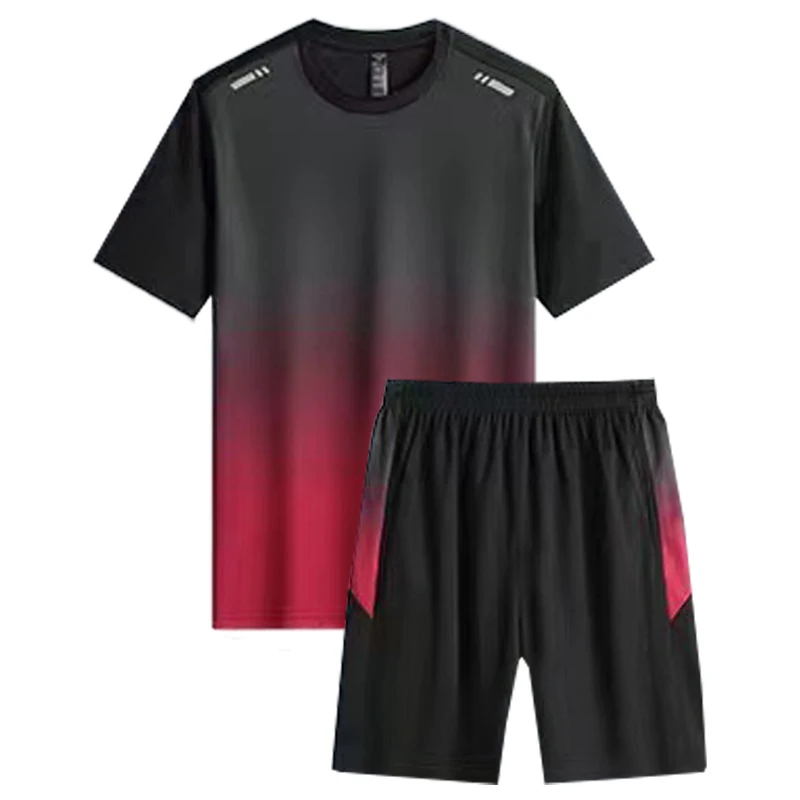 Men's Short Sleeved Quick Drying T-shirt Casual Shorts Gradient Color Top Sports Summer Youth Student Clothing