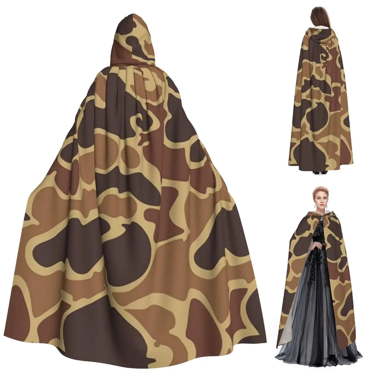 

Камуфляжный длинный плащ с капюшоном, средневековый костюм ведьмы, накидка для косплея, пальто на Хэллоуин для взрослых, унисекс