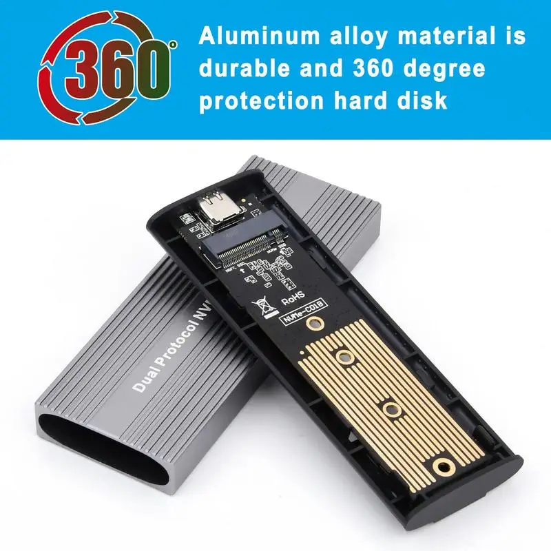 Dla NGFF/SATA M.2 SSD Adapter Double Protocol M.2 NVMe Enclosure 10Gbps External M.2 Case Converter High-Speed M.2 Hard Drive