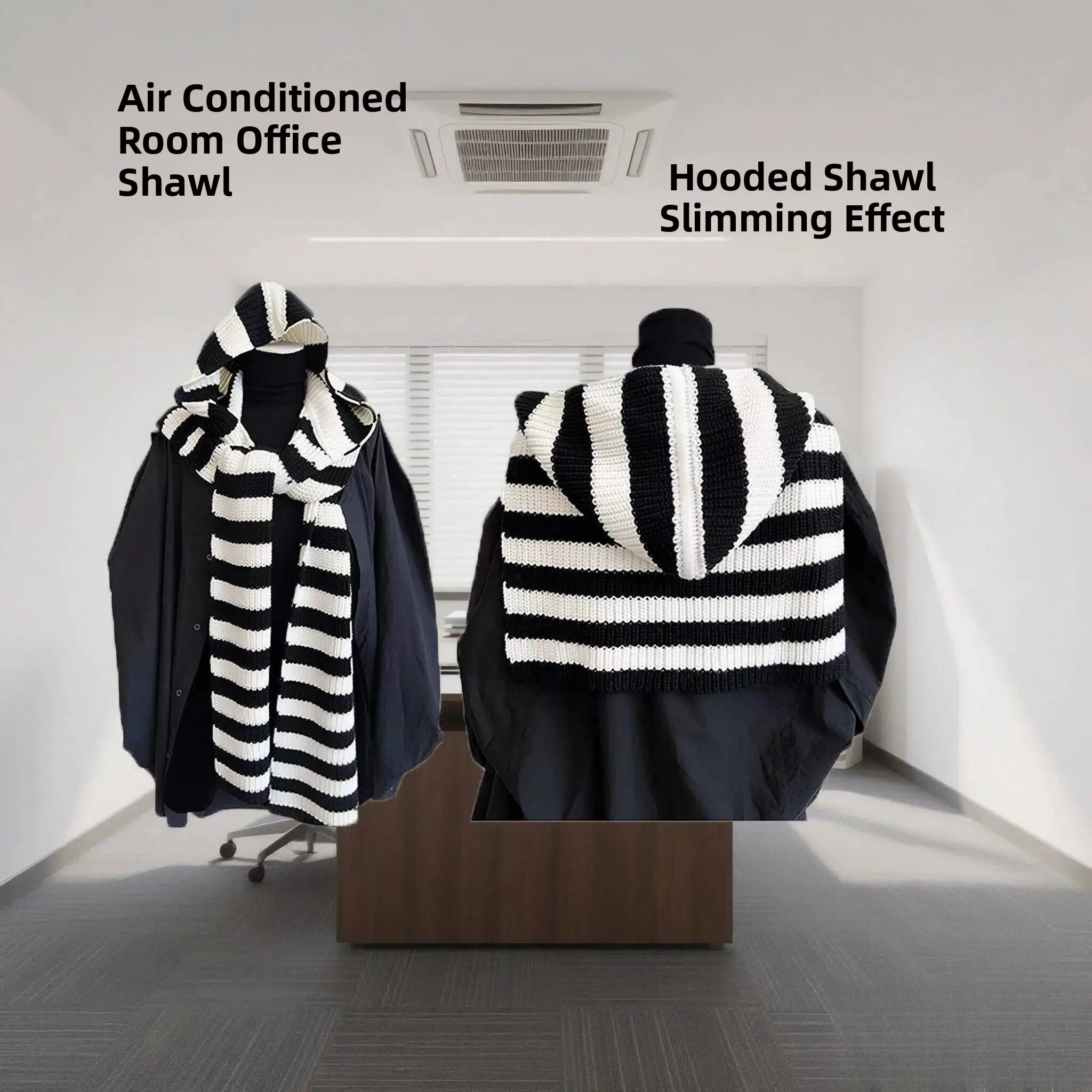 Office Fashion Striped Hat Neck Warmer Knitted Scarf Shoulder Cover  Outerwear Warmth Protection against Direct Air ...