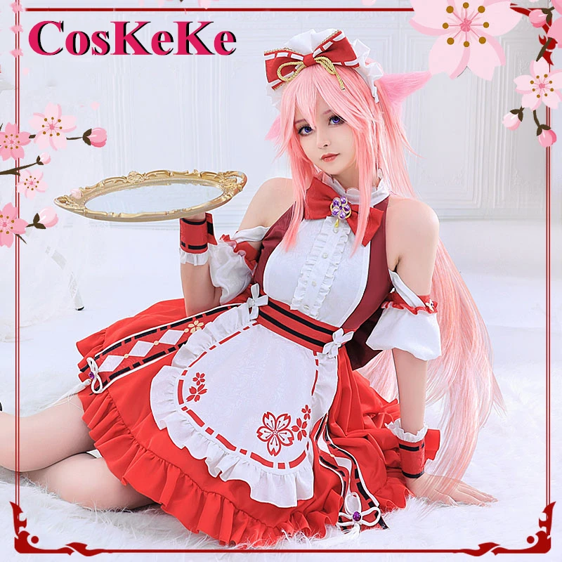 【W magazynie】 CosKeKe Yae Miko Cosplay Anime gra Genshin Impact kostium wspaniała pokojówka impreza z okazji Halloween odzież do odgrywania ról S-XL