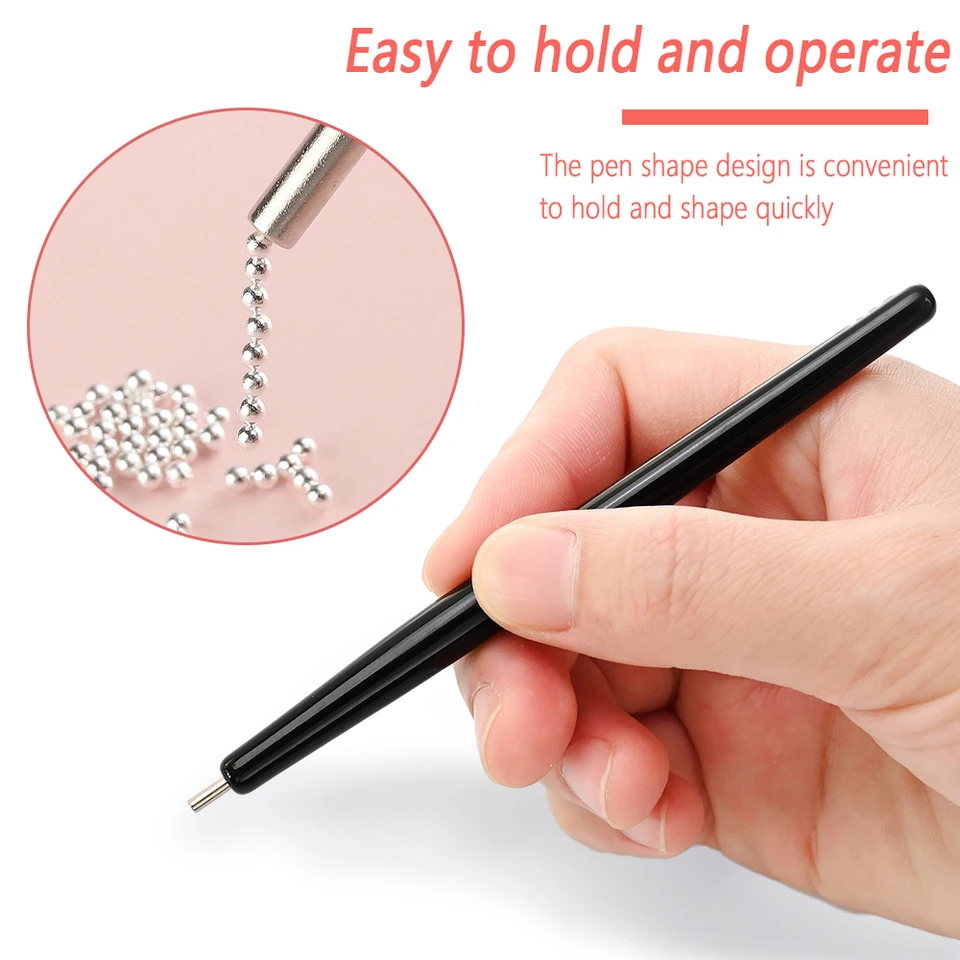 12 compartimentos de cuentas caviar mini doradas/plateadas, decoraciones metálicas de micro bolas con pluma magnética, gemas 3D para uñas 4