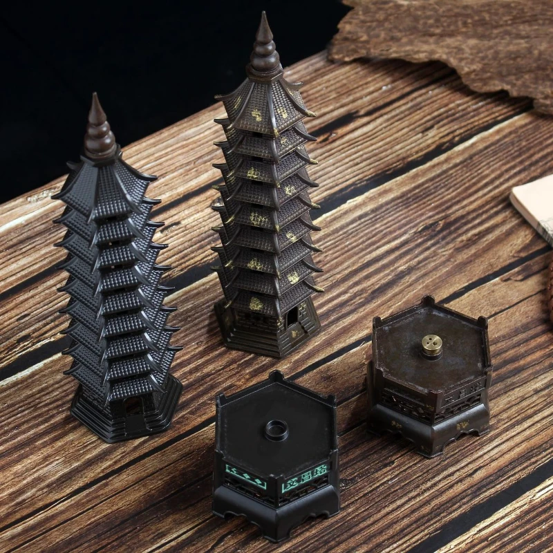Premium 31cm Nine-Tier Wenchang Tower Incense Burner Alloy Stick Incense Holder Retro Zen Home Decor Upscale Oriental Art Gift