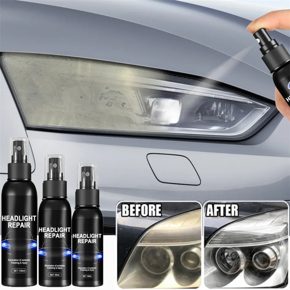 Spray para reparo de farol de carro, capa de luz automática, kit de limpeza de polimento com esponja, agente de manutenção remodelado