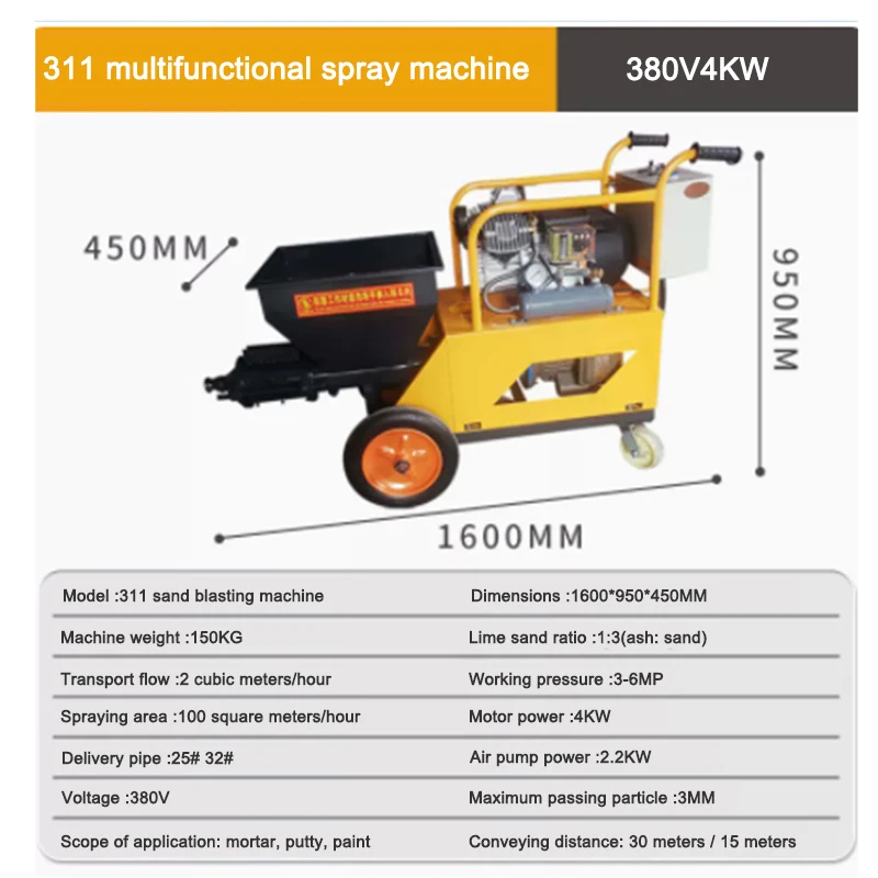 Cement Putty Spraying Machine Small Multifunctional High Pressure Spraying Equipment Apply To Wall Mortar Concrete 220V / 380V