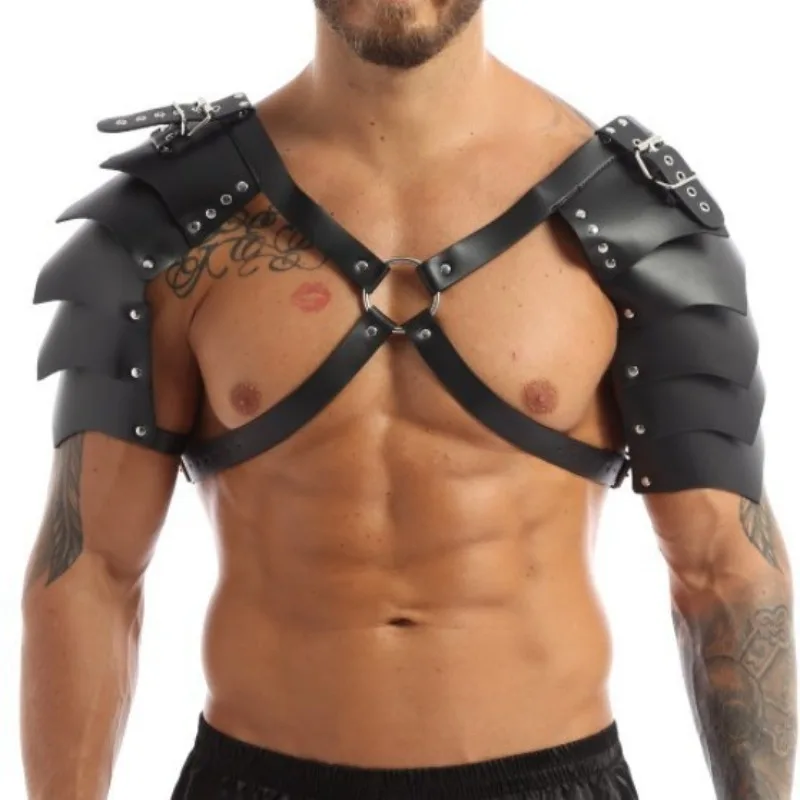 Intimo da uomo in pelle artificiale, corsetto regolabile, tracolla, armatura, doppia spalla, tracolla multipezzo