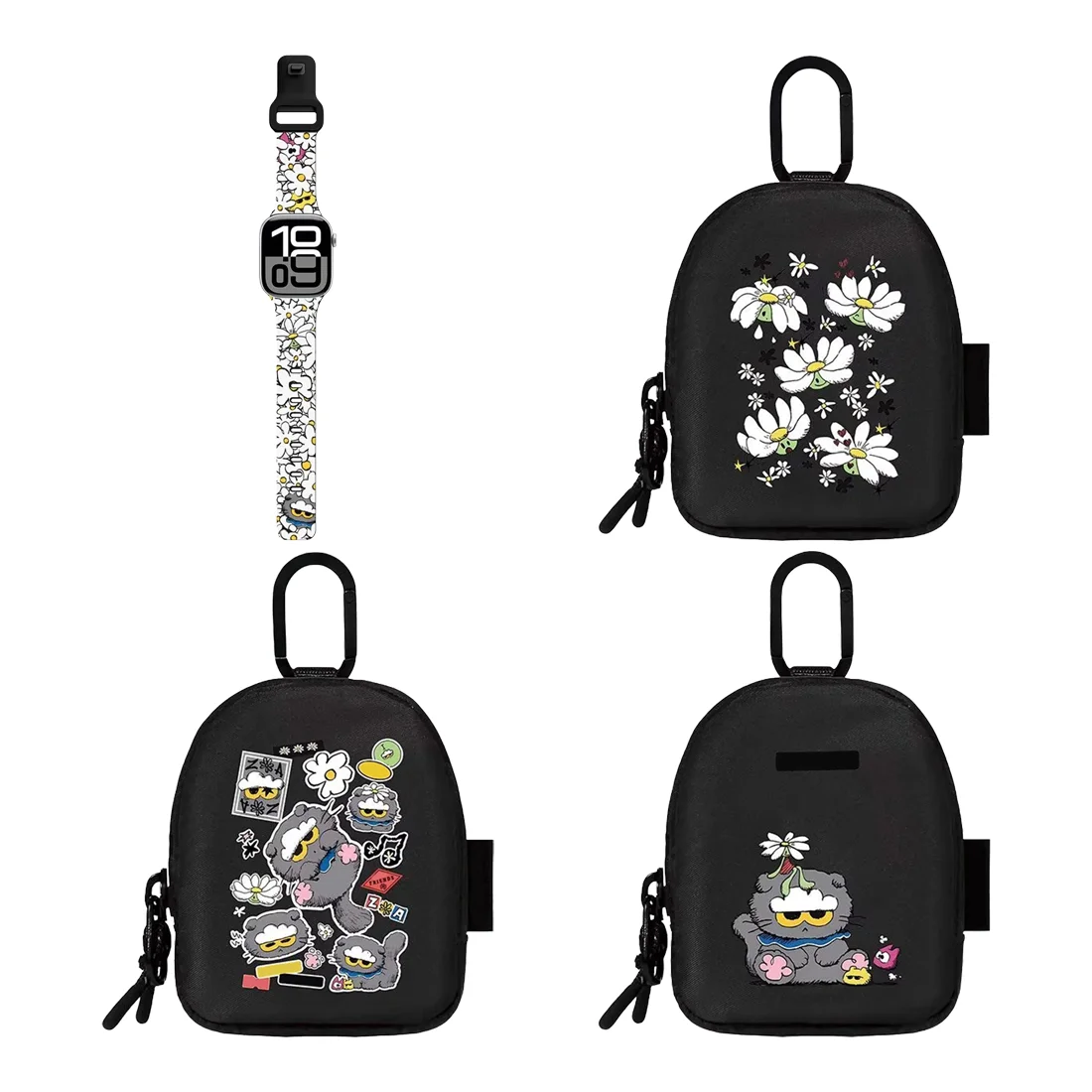 

Cartoon Cat Watchband Functional Universal Earphone Earbuds Mini Storage Zipper Bag with Hook for AirPods Galaxy Buds