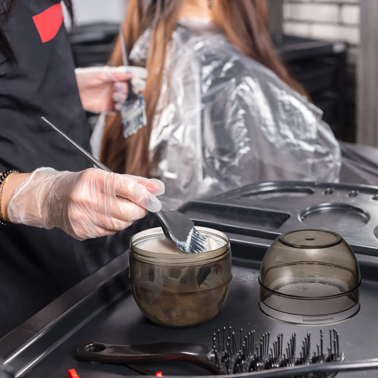 

Hair Color Mixing Cup with Scale Precision Measuring Bowl for Hair Dye Cream Tint Shaker Styling Tool Barber Supplies