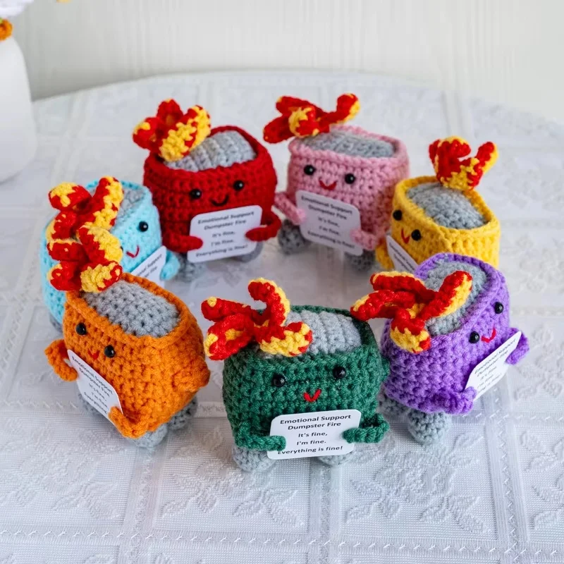 Handmade Crochet Dumpster Fire Doll - Cute Emotional Support Toy, Home Desk Decor Christmas Gift for Friends Coworkers