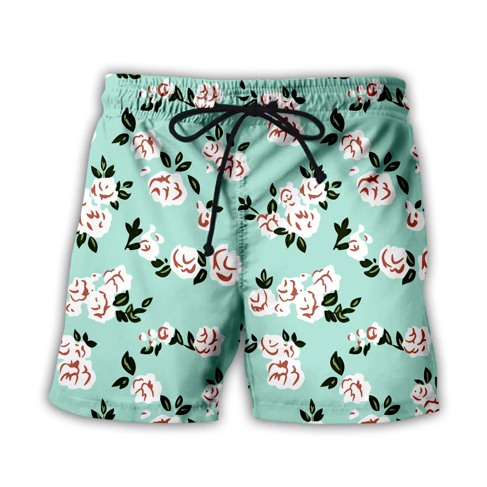 Retro Flowers 3D Printed Mens Shorts Floral Unisex Streetwear Elastic Waist Shorts Summer Beach Harajuku Casual Shorts