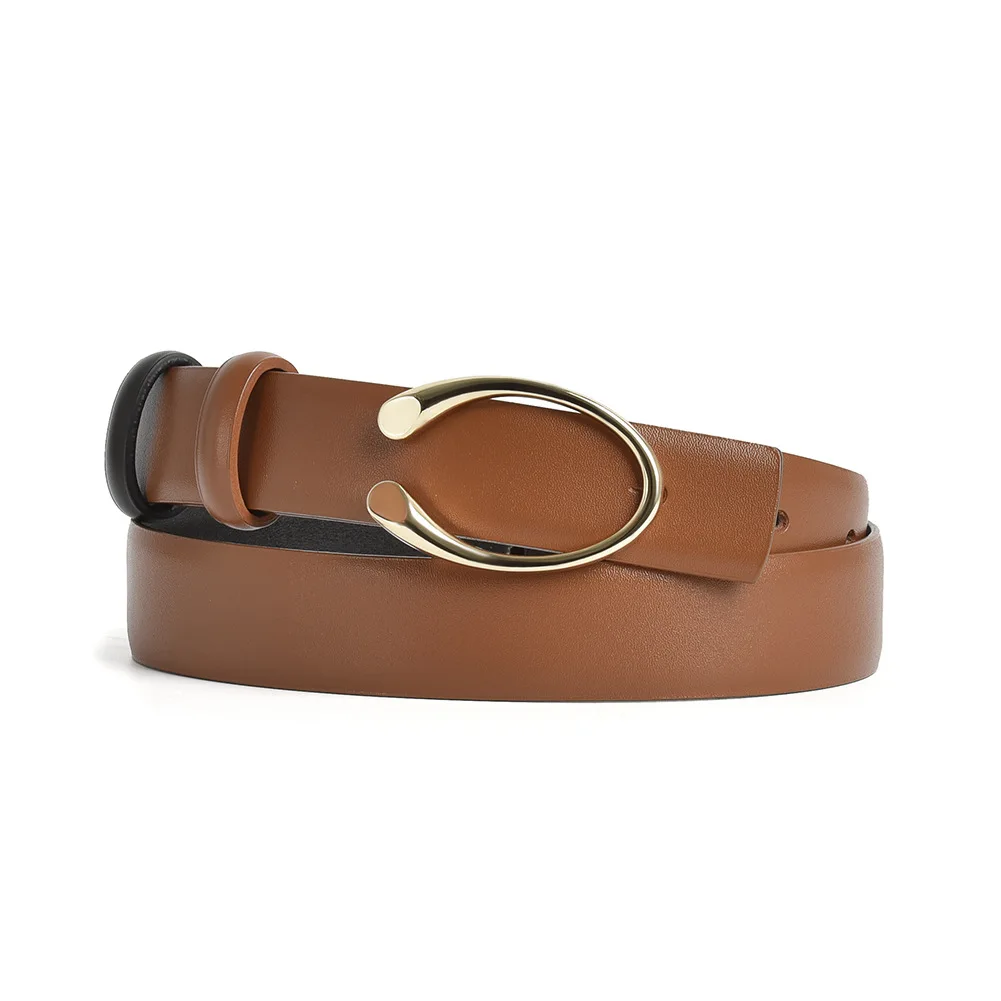 Simple Design Plain Real Leather Waist Belts for Women Coffee Khaki Slide Metal Buckle Pin Jeans Strap Ladies Cowskin Cinturones