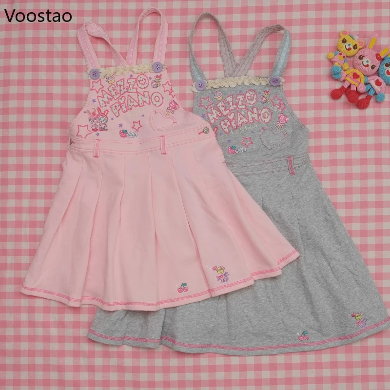 Japanese Kawaii Lolita Style Strap Dress Women Sweet Cartoon Embroidery Princess Mini Dresses Korean Fashion Grunge Y2k Dresses