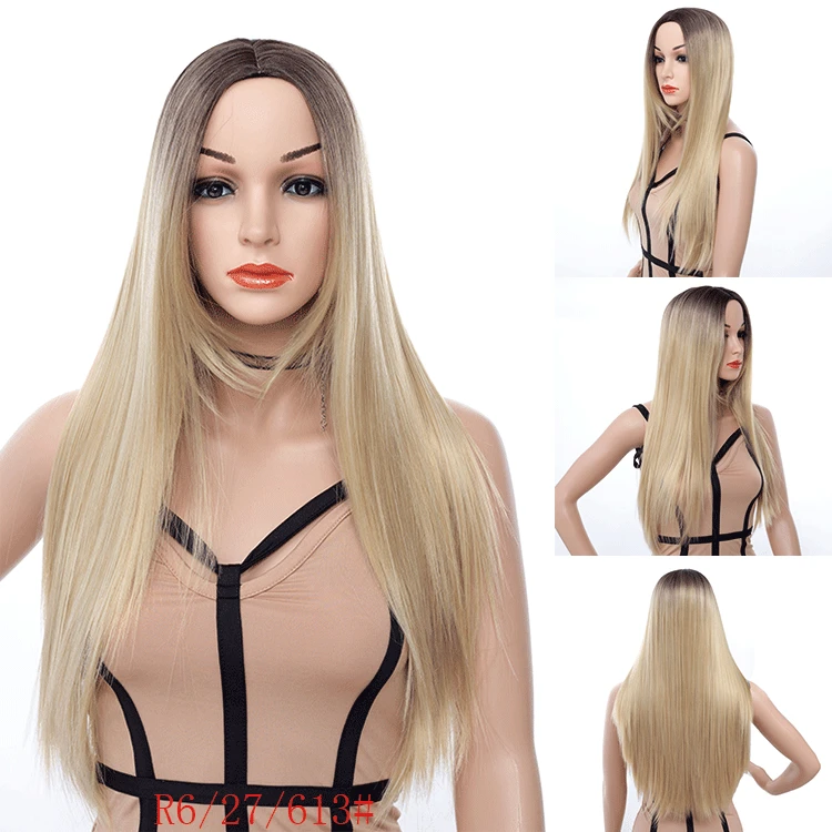 5Color Ombre black to Blonde Wigs for Women Cosplay Wigs Bangs High Temperature Fiber Natural Long Body Wave Hair Wig