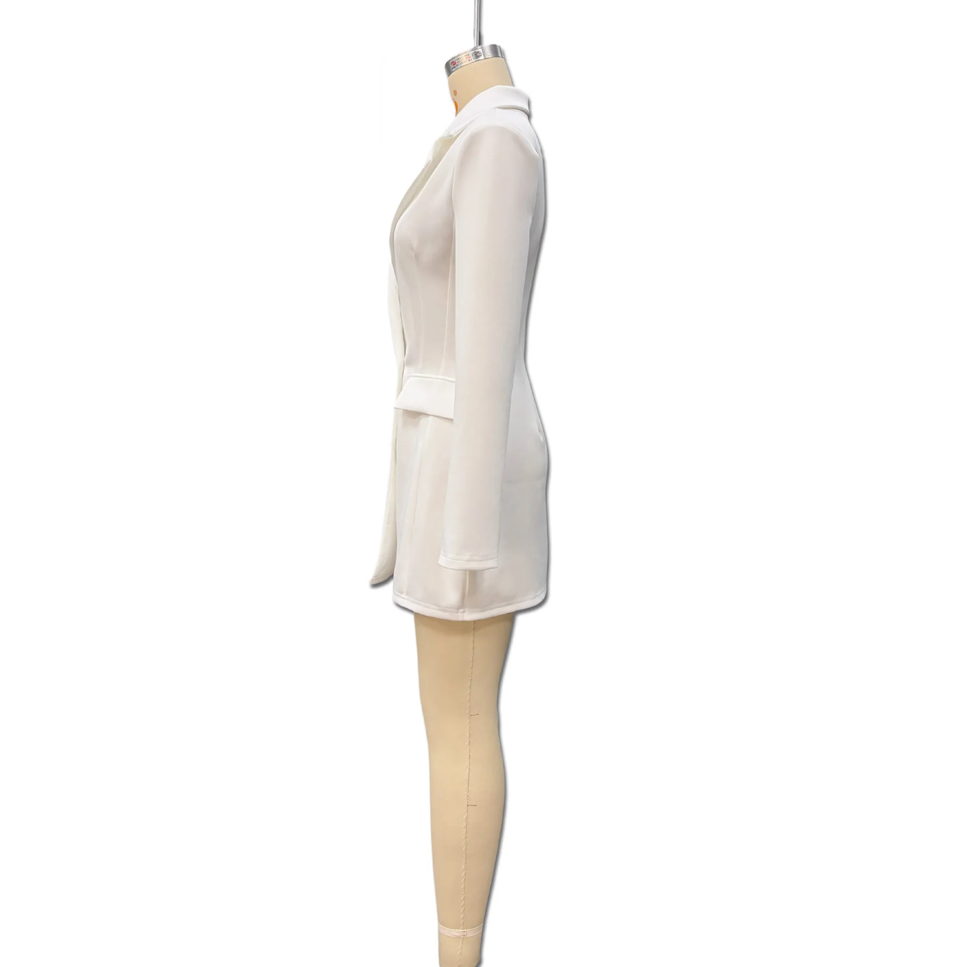 Neu eingetroffen: Elegantes Blazerkleid in Uni-Farbe mit tiefem V-Ausschnitt und tailliertem Schnitt für Damen – Detail 10