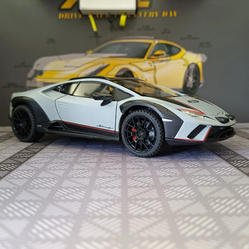 Modelo de coche de aleación Lamborghini STO a escala 1:24, puertas y capó del motor, maletero se pueden abrir, rico en detalles, finamente elaborado