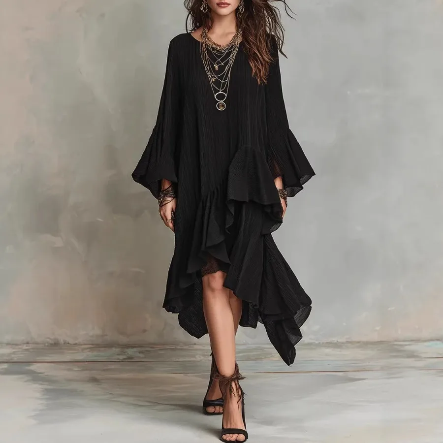 

【New style】2026 new seaside vacation style black dress, goods through the world