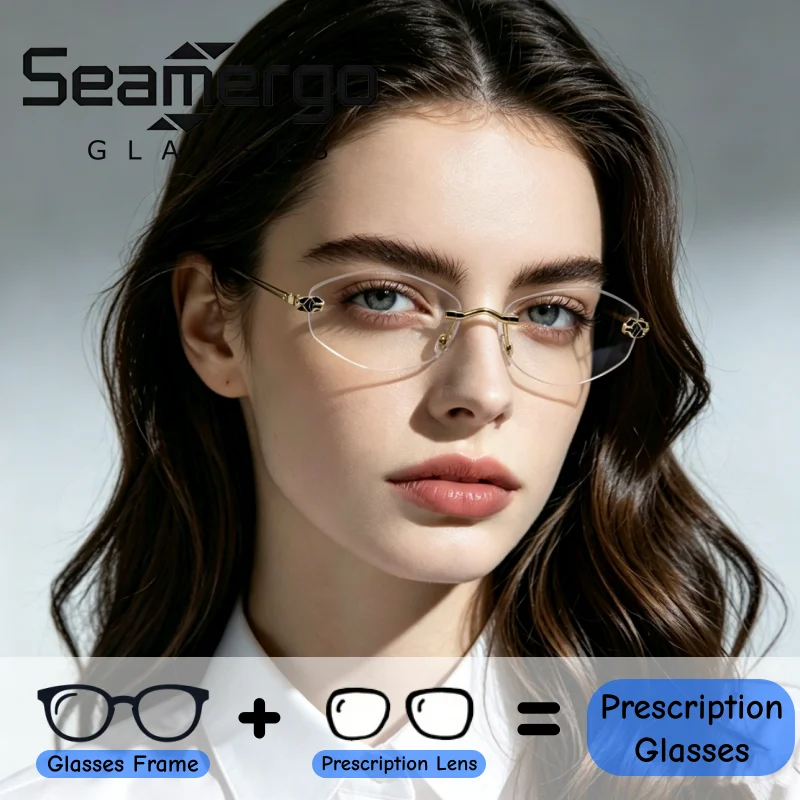 SEAMERGO Frameless Cut Edge Rhombus Prescription Glasses Personalized Leopard Head Decorative Exquisite Workmanship Custom
