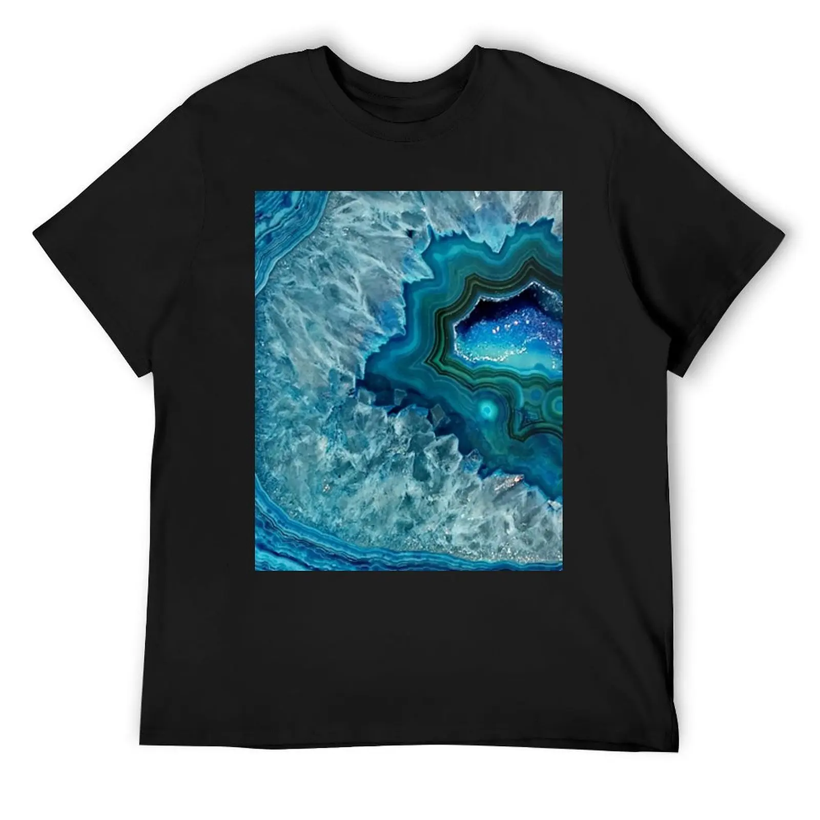 

Teal Aqua Turquoise Blue Rock Agate Mineral Crystals Pattern T-Shirt