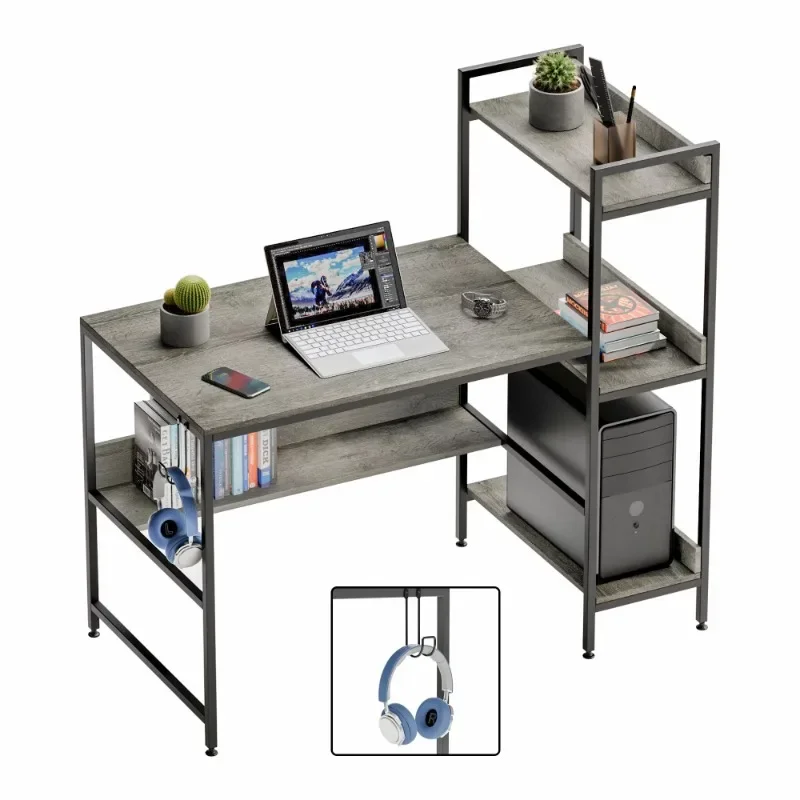 

Bestier 47 Inch Computer Desk with Under Desk and Side Storage Shelves in Grey