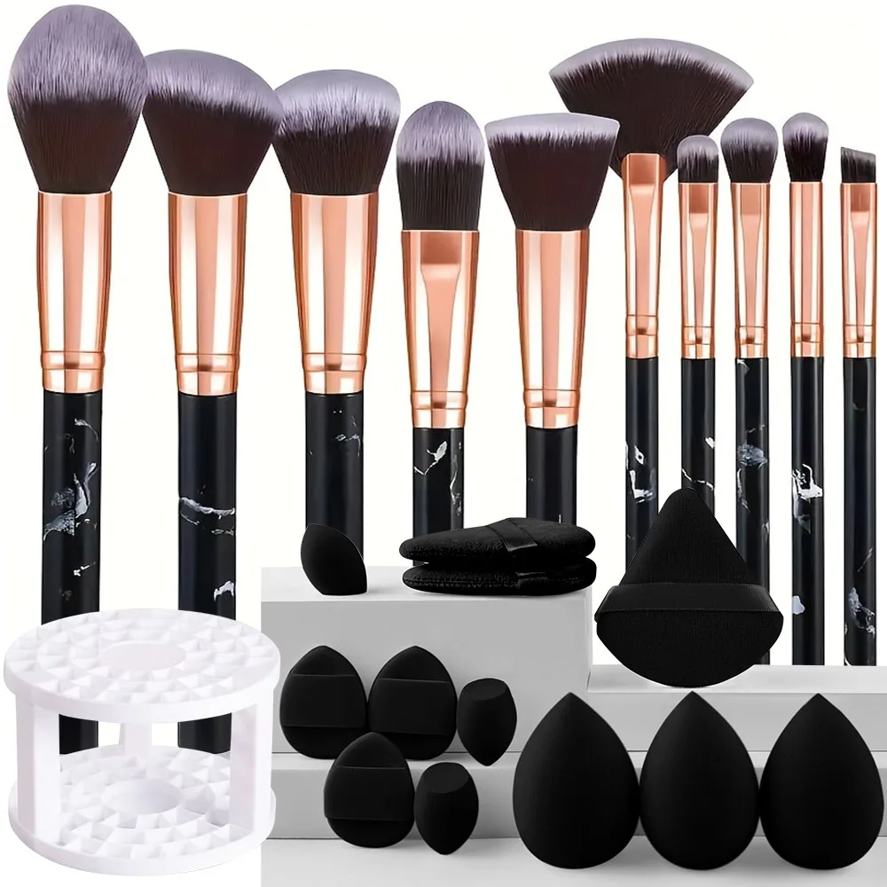 10/23 pçs conjunto de escova de maquiagem de mármore multi ângulo maquiagem viagem escova cosmética em pó sombra fundação blush mistura ferramenta beleza
