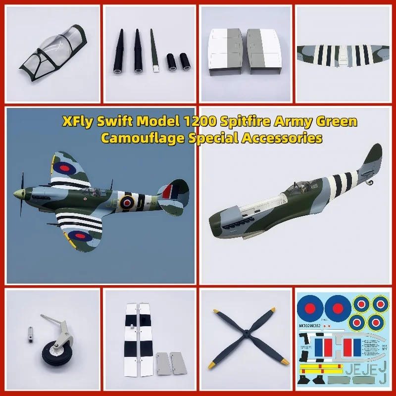 Xfly Spitfire 1200mm Modelo RC Conjunto Completo Acessórios Originais Corpo Asas Principais Trem de Pouso Flaps Pá Capa Hélice