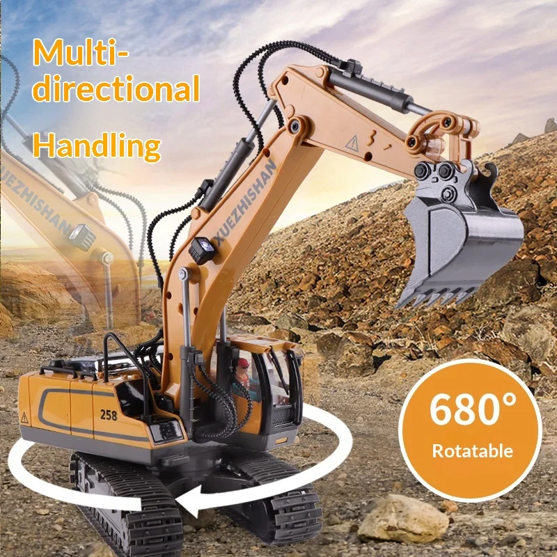 Xuezhishan 11 Channel Alloy Remote Control Excavator 680 Degree Rotatable Rc Engineering Vehicle Crawler Digger Toy For Hobby