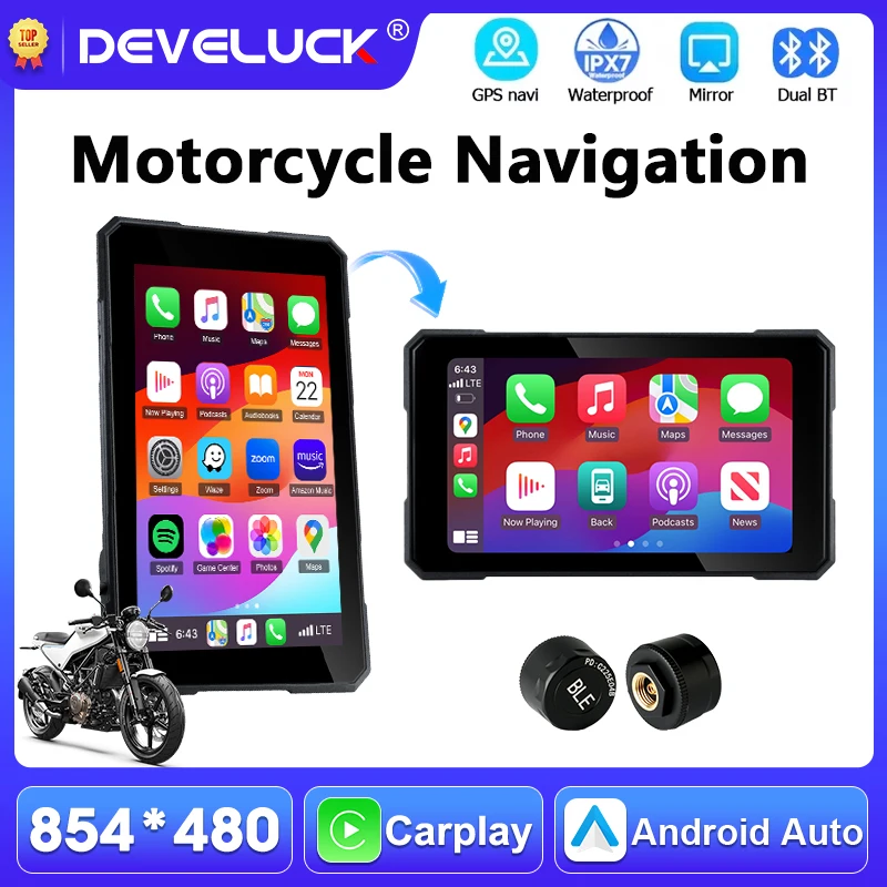 

Portable 5 Inch Motorcycle Carplay GPS Navigation Wireless Carplay Android Auto Moto Dashboard Monitor IPX7 Waterproof Display