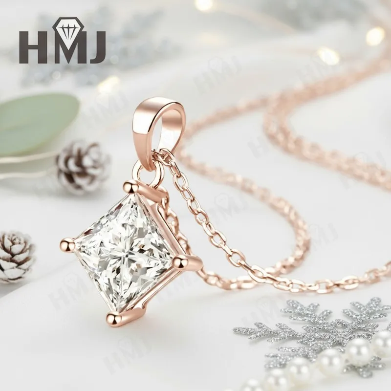 Klassische Halskette im Princess-Schliff, 1/2/3 Karat, D-Farbe, Moissanit, S925, vergoldet, weiße, gelbe und roségoldene Kette für Verlobung, Weihnachten, Charm – Detail 13