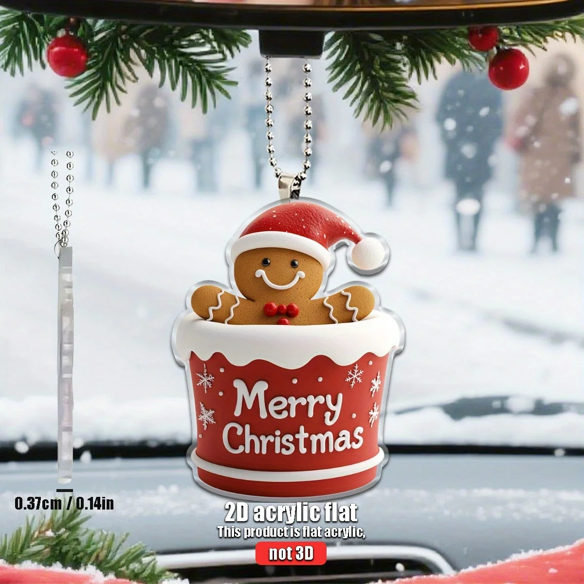 2D Weihnachtsmütze Lebkuchenfigur Ornament Geeignet für Auto Zuhause Festival Dekoration Weihnachtsbaum Anhänger Weihnachtsgeschenk