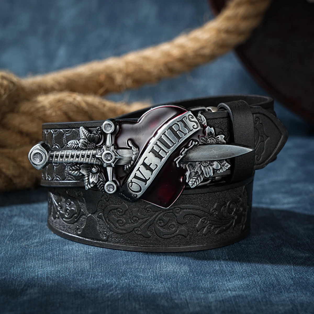 A casual, individual and retro belt, Western-style clothing accessory, metal buckle, PU belt, suitable for both men and women