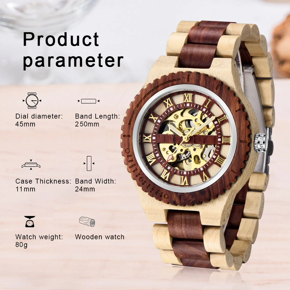 Herren uhr Holz uhren einzigartige automatische Business mechanische Uhr Holzband Uhr Skelett Hohl uhr Top Marke Luxus