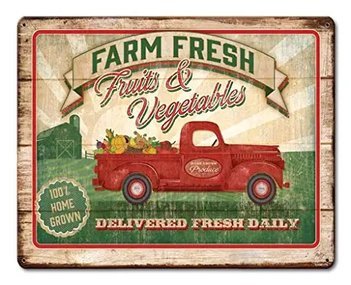 Bauernhof frische Früchte und Gemüse Retro Vintage Dekor Metall Blechschild