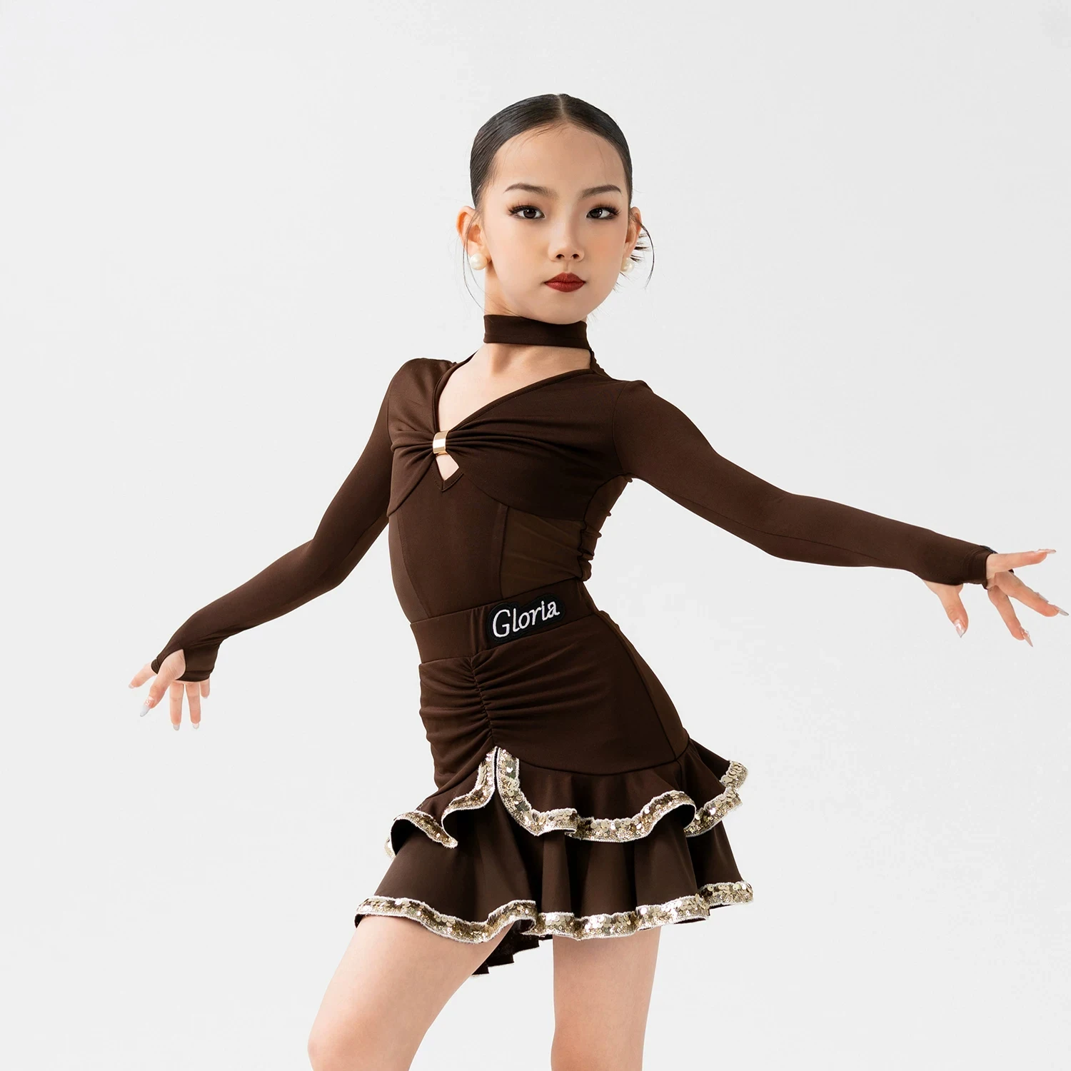 2026 Girls Latin Dance Competition Clothing For Kids Winter Long Sleeved Split Skirts Practice Suit Ballroom Latin Wear XH5447