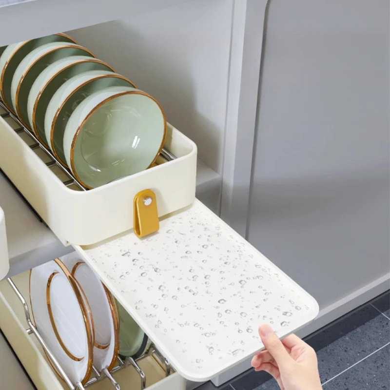 Narrow Pull Out Dish Rack Slim Cabinet Organizer for Kitchen Plates Bowls Dishware Storage Drainage Space Saving
