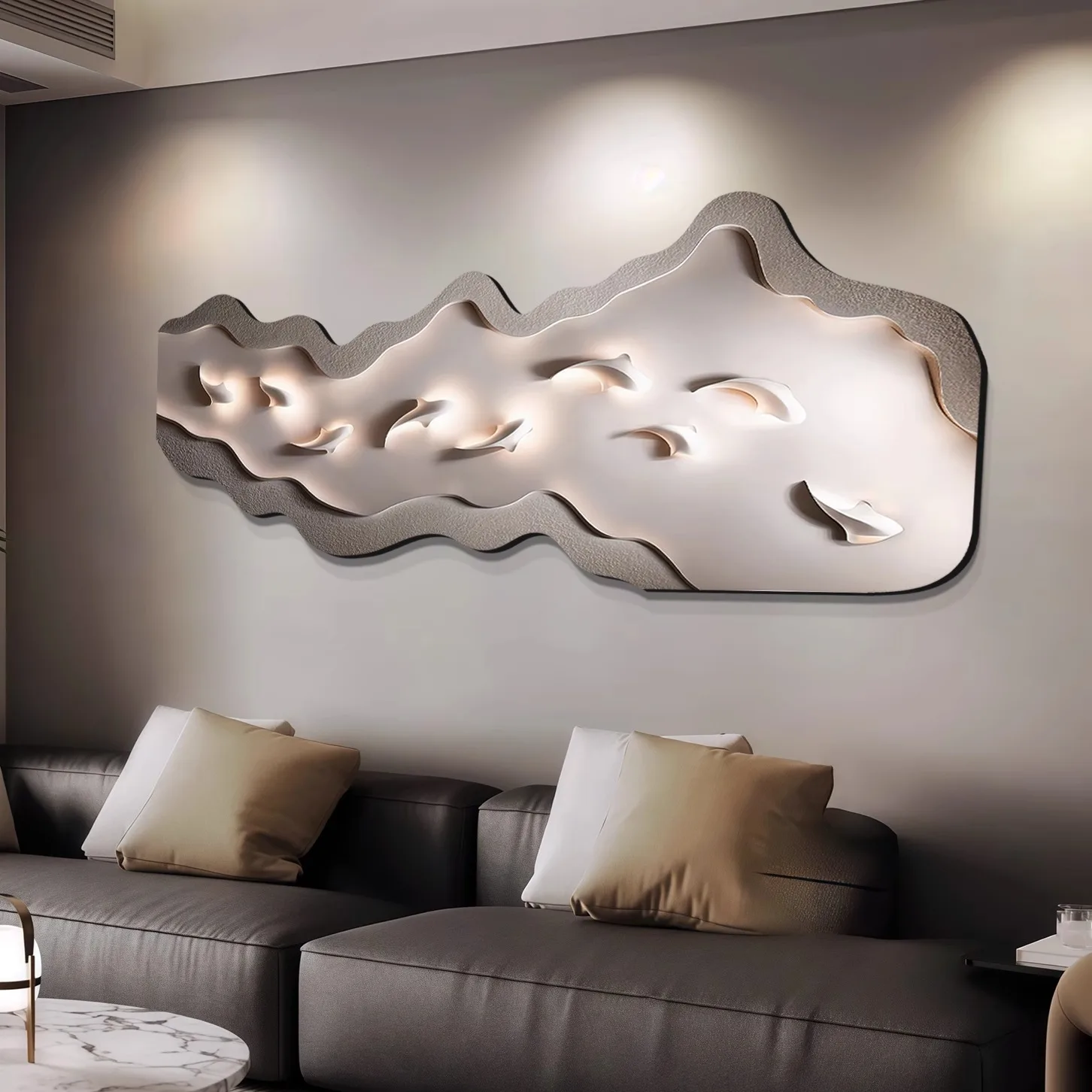 

Jiuyu living room wall lamp sofa background wall flat light luxury high-end creative shape atmosphere LED light painting