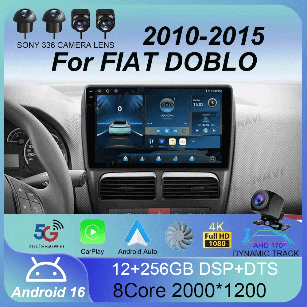 Autoradio Android16 Carplay Auto pour FIAT DOBLO 2010 -2012 2013 2014 2015 Opel COMBO 2011-2018 Lecteur multimédia 4G Stéréo 2 Din