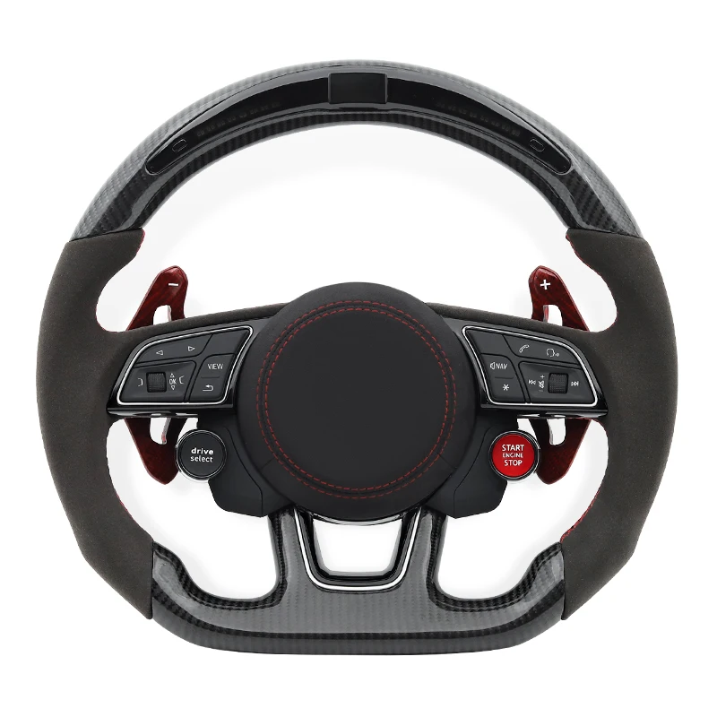 Carbon Fiber Steering Wheel Red Stitching Perforated Grip For Audi A4 S4 RS4   2008–2024