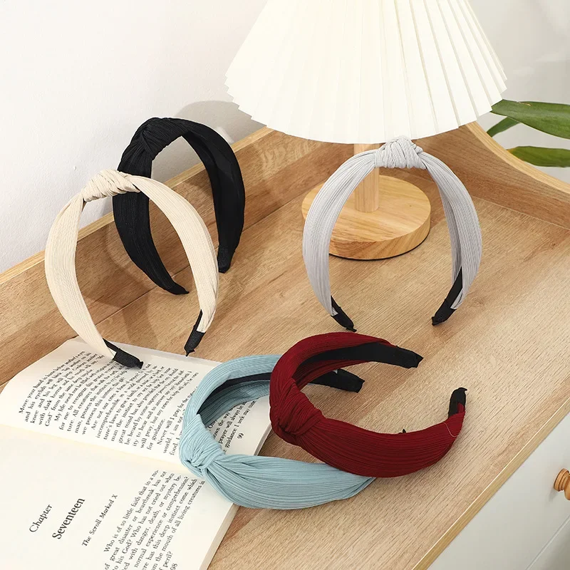 

Korean Style Knit Headband Wide Knot Design Non-Slip Fabric Hair Band for Women Girls Casual Daily Fashion Accessories