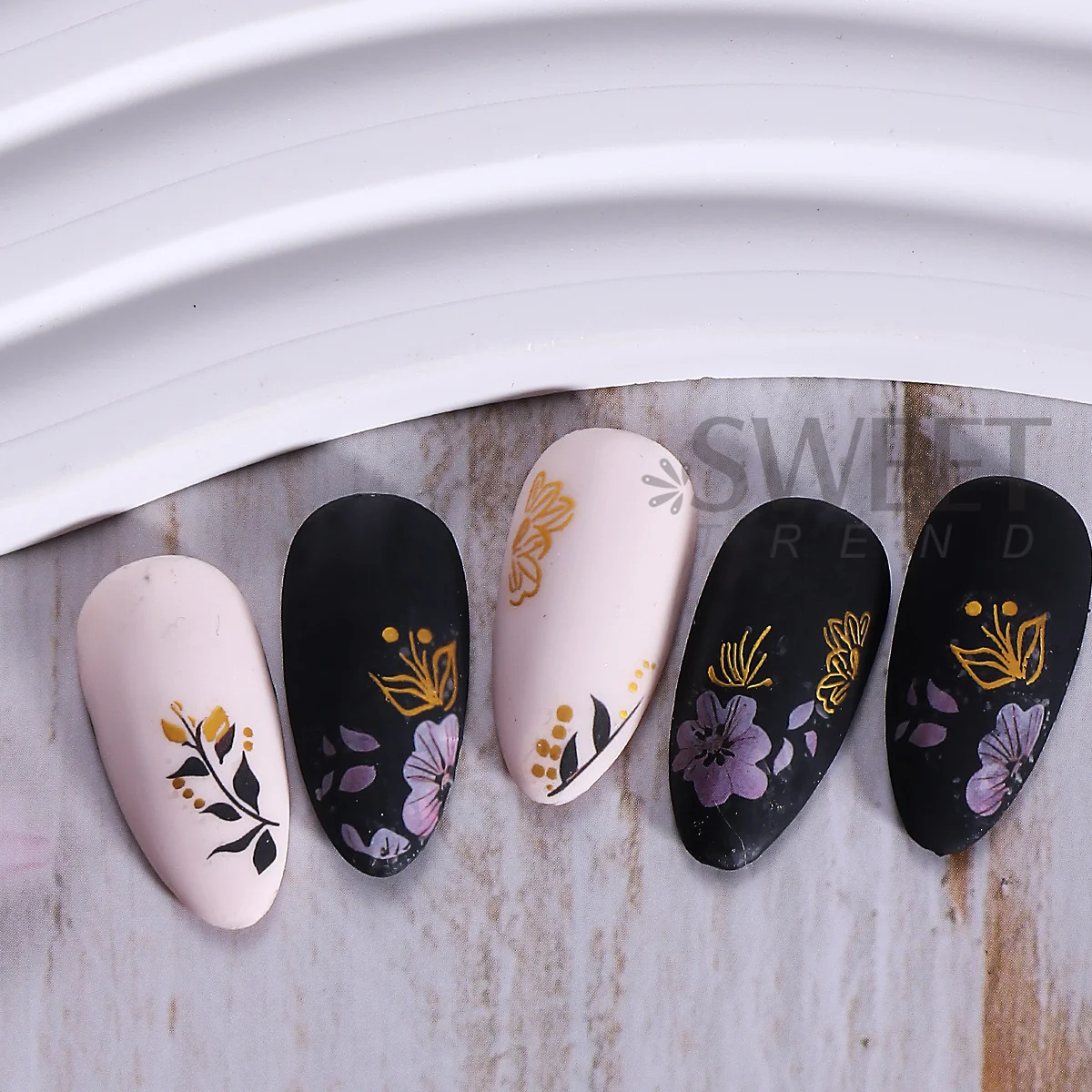 Autocollant pour Nail Art à fleurs roses élégantes, 2 pièces, feuilles florales métalliques dorées, autocollant adhésif, curseur de pétales de printemps, décor de manucure