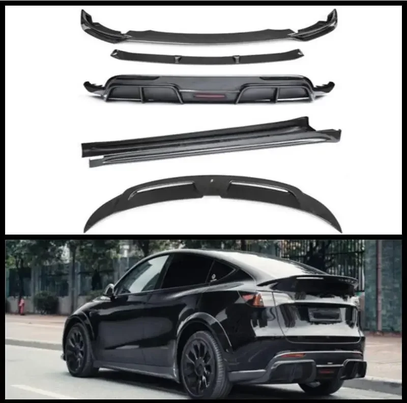 CMST Style Carbon Fiber Front Bumper Lip Rear Spoiler Trunk Diffuser Side Skirt Body Full Kit For Tesla Model Y 2020-2023