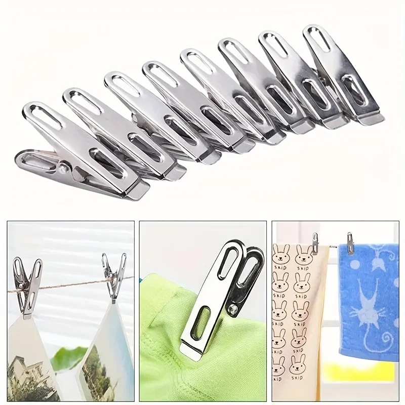 20 Stück Flachmund Wäscheklammern aus Edelstahl, Binder Clips, Trocknungshalter, Metallklammer Set für Socken und Kleidung Haushaltswäsche Zubehör robuste Wäscheklammern Trocknungsklammern Kleidung organisieren Multifu – Detail 5