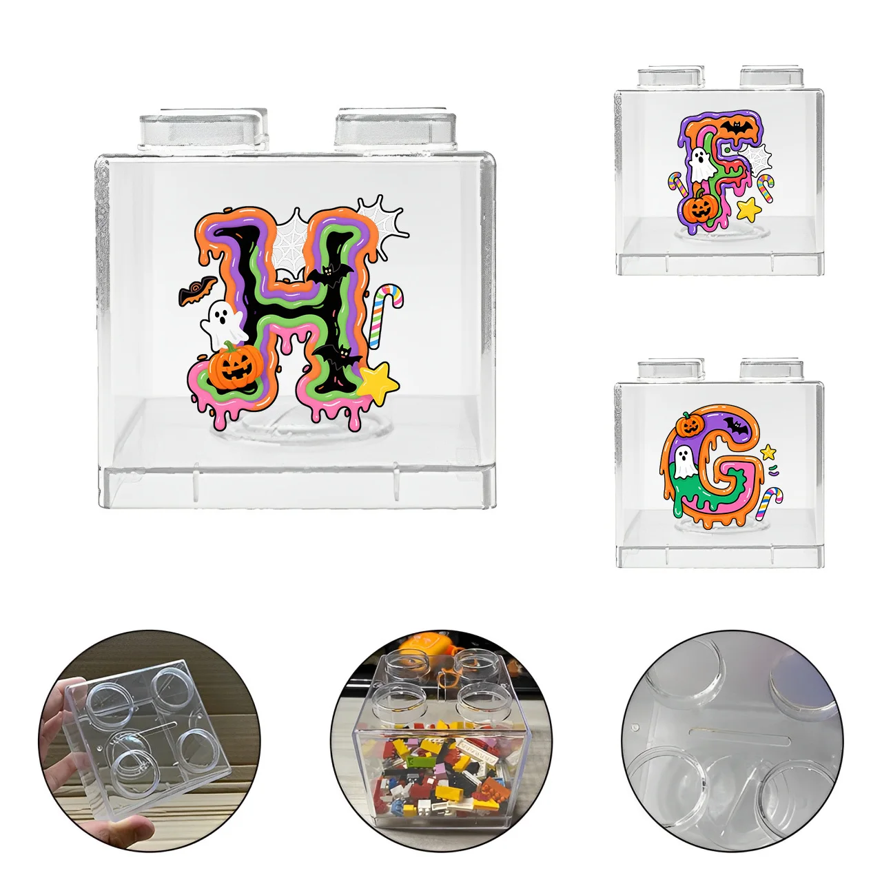 

Building Block Shaped Piggy Bank Reusable Transparent Plastic Coin Box Portable Piggy Bank Perfect Gift Candy Pattern