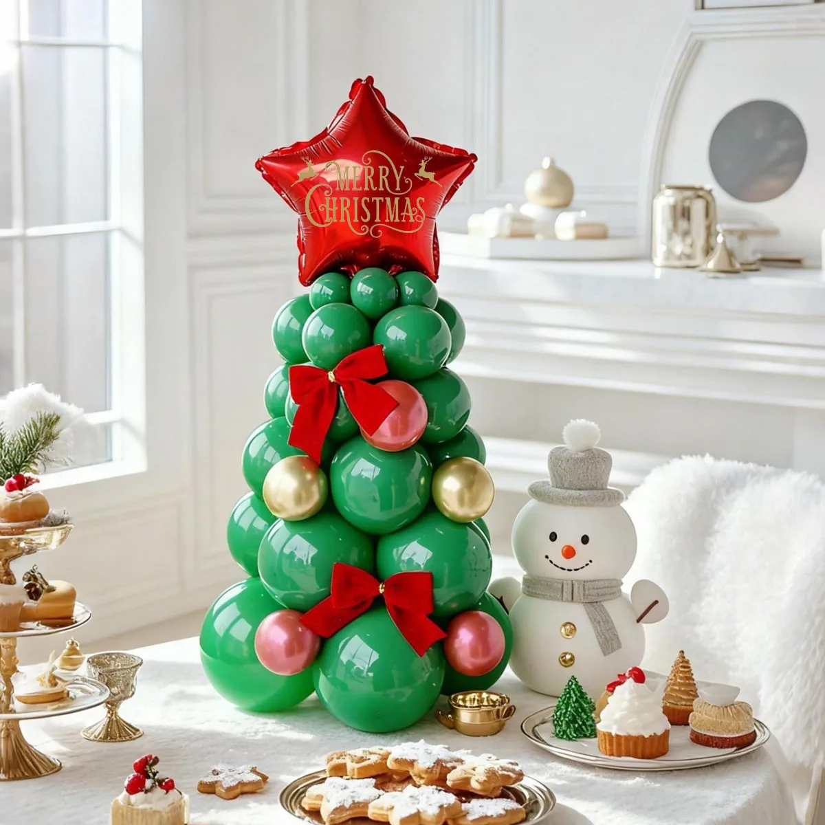 مجموعة بالونات على شكل شجرة عيد الميلاد، ملصقات عيد الميلاد، فيونكة مخملية، بالونات حمراء خضراء لتزيين عيد الميلاد ورأس السنة الجديدة #2