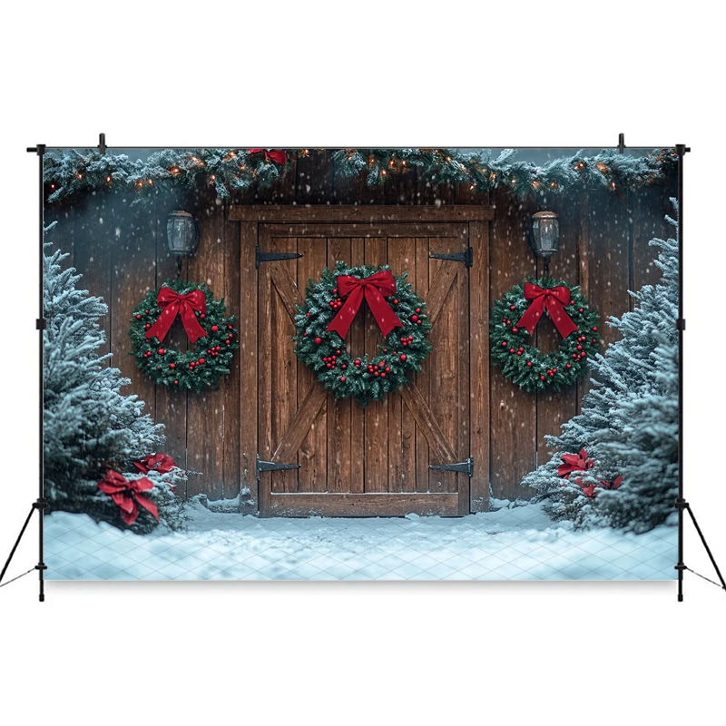 Mocsicka クリスマス写真撮影の背景冬スノーフレーク装飾写真の背景クリスマスツリー赤いドアパターン撮影バナー