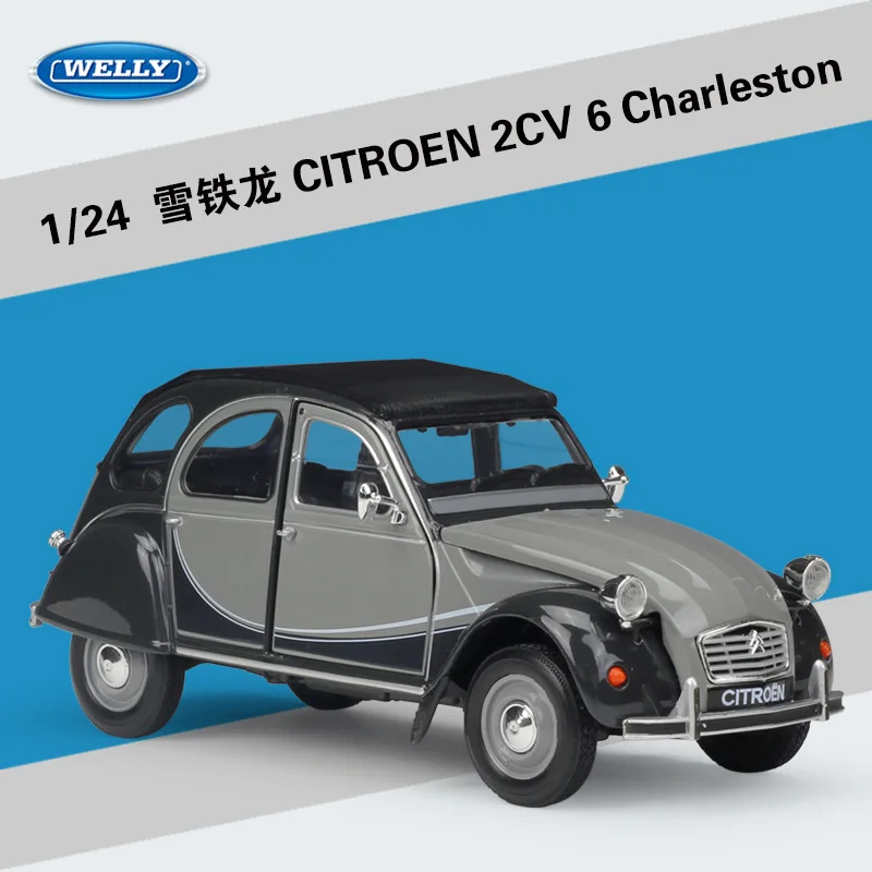 Citroen 2CV 6 Charleston classic car simulation alloy car WELLY1:24 double-door model collection gift