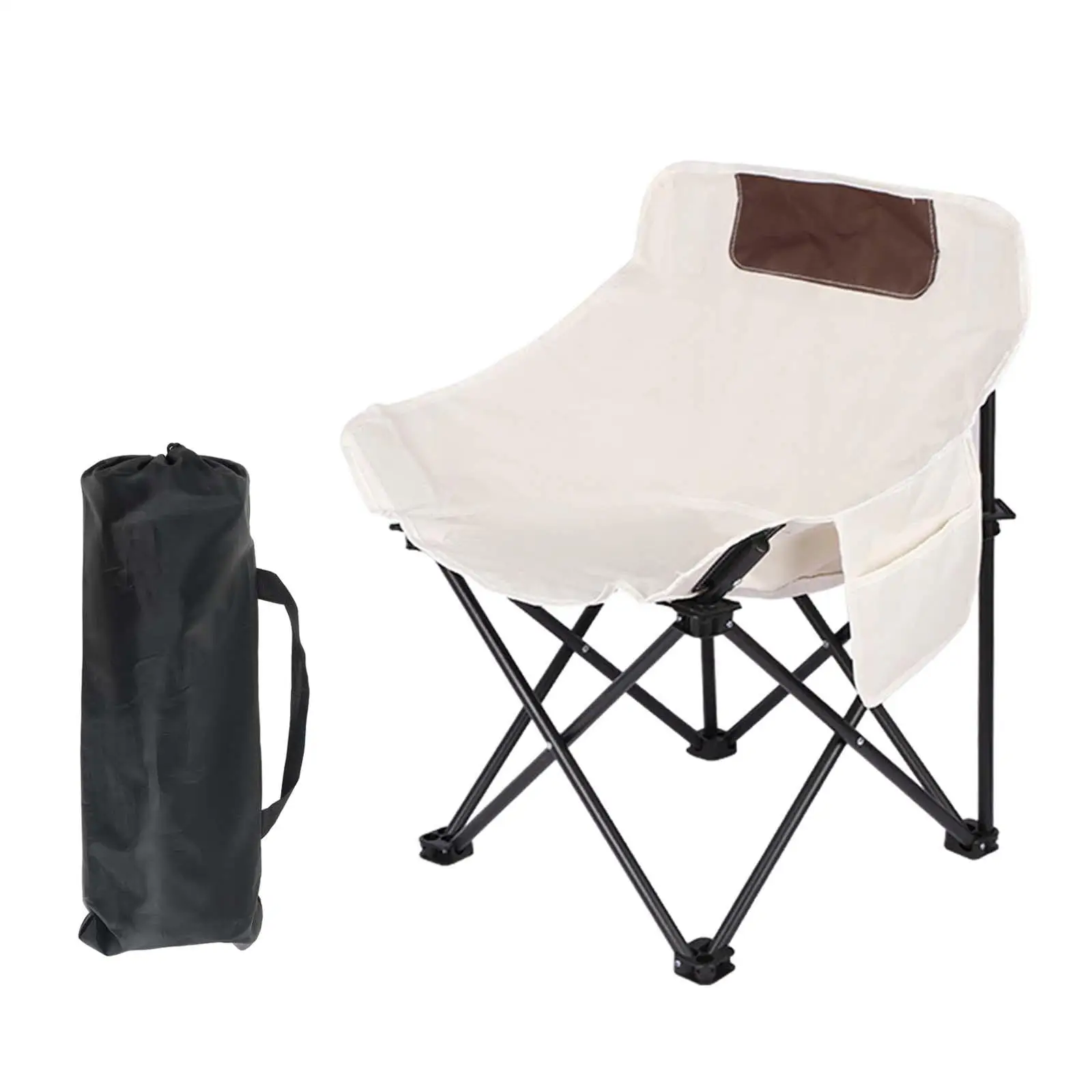 Folding Camping Chair Outdoor Moon Chair with Pocket 150kg Heavy Duty Nonslip