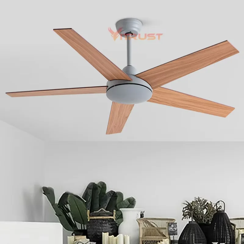 Industrial Ceiling Fan Without Light Ceiling Fan Home Restaurant 56inch Big Fans Strong Wind Wood 5 Blades Wall Remote Control