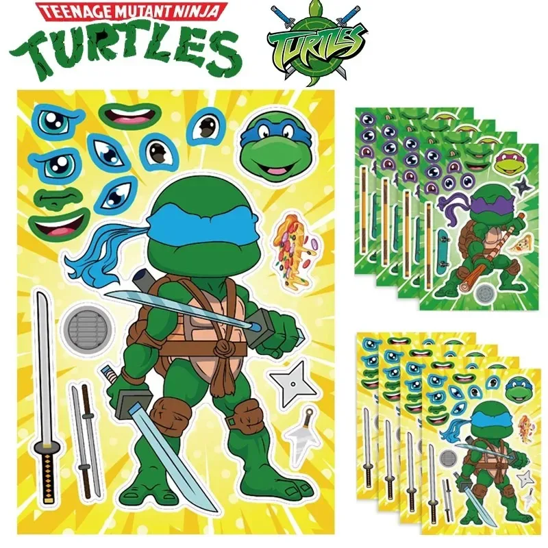 8 Styles Ninja Turtles TMNT Children DIY Puzzle Sticker Face Funny Anime Stickers Kids Assemble Stickers Toys Boys Girls Gifts