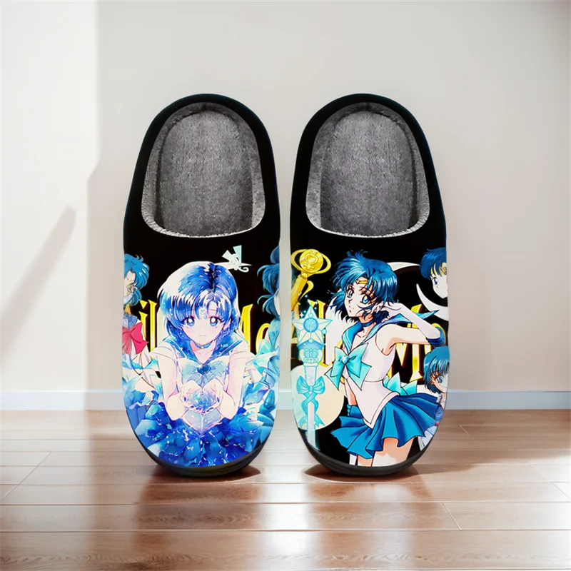 

Anime Cartoon Cute Slippers Sailor Moon Mizuno Ami Winter Warm Slippers For Man Woman Boy Girl Unisex Halloween Shoes Gift